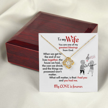 To Wife Love Knot Necklace With Message Card - End Together- White