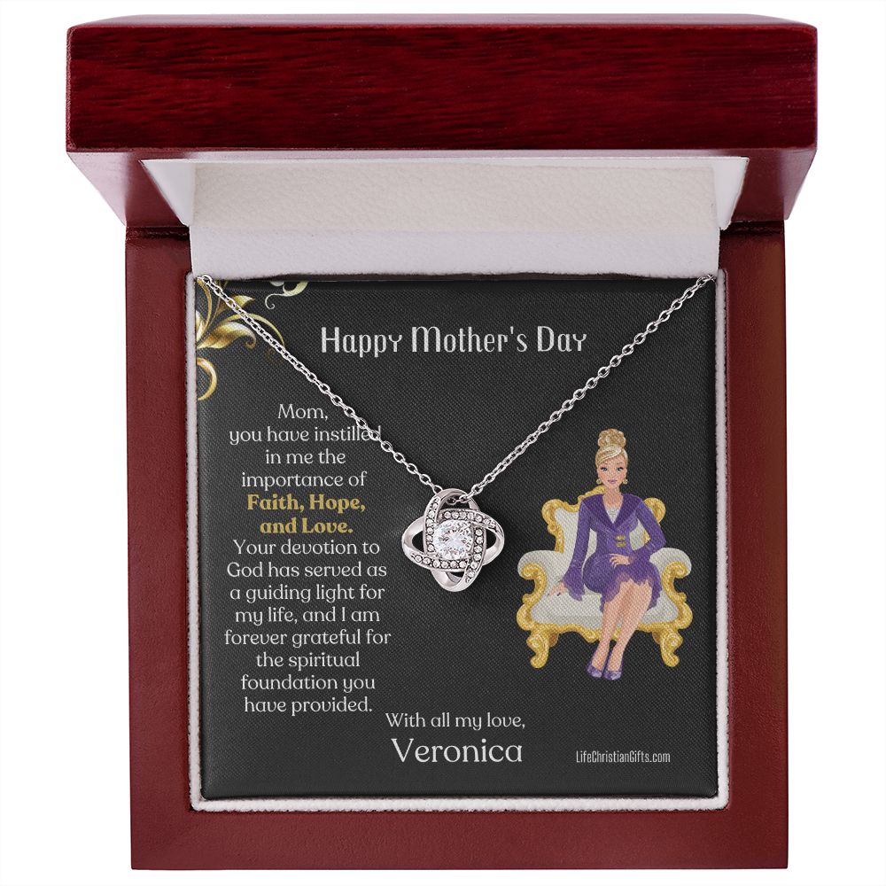 Personalized Mother's Day Card With Love Knot Necklace - Faith Hope Love