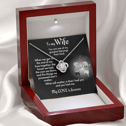 To Wife Love Knot Necklace With Message Card - End Together - Black