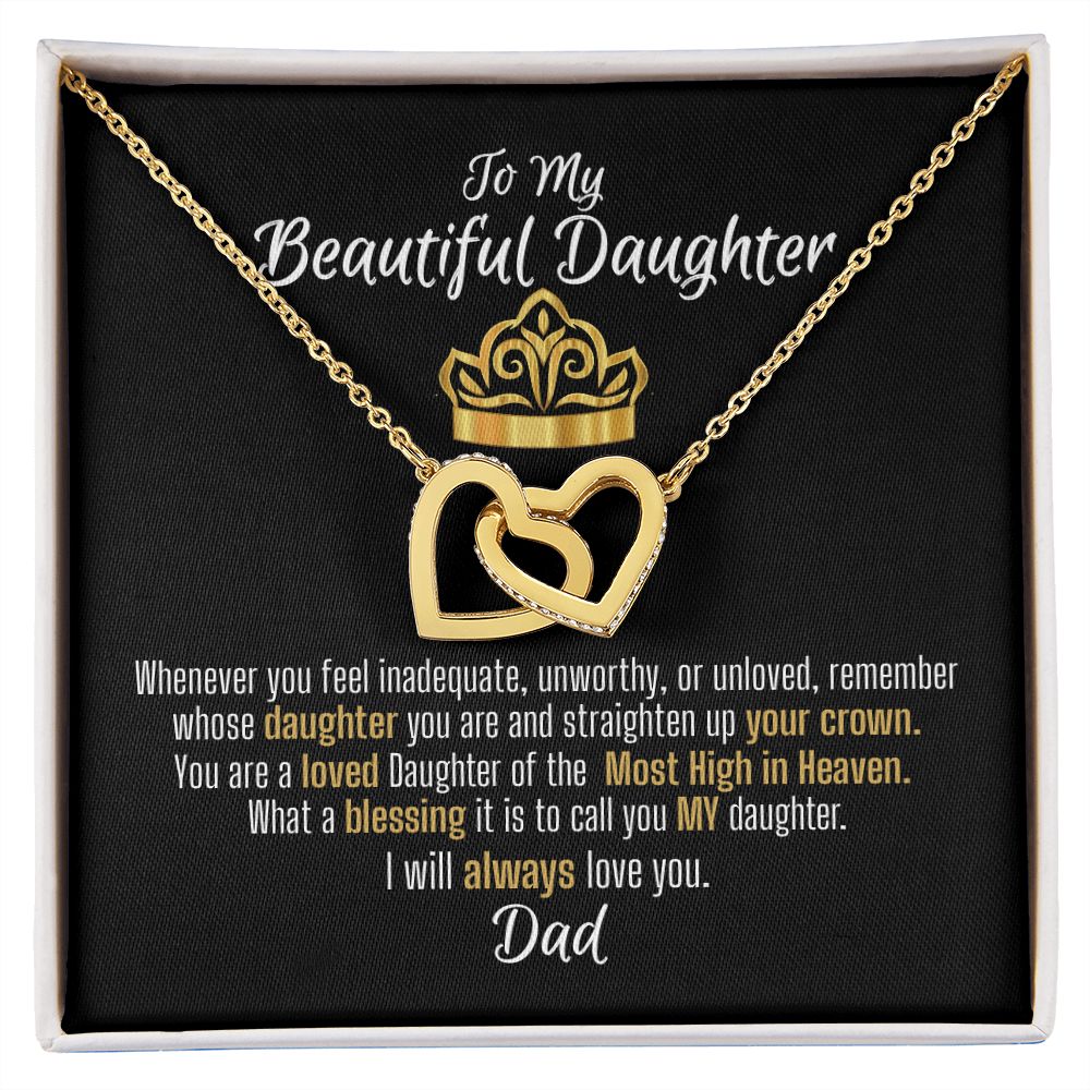 To daughter from dad - 18k yellow gold filled Interlocking Heart Necklace
