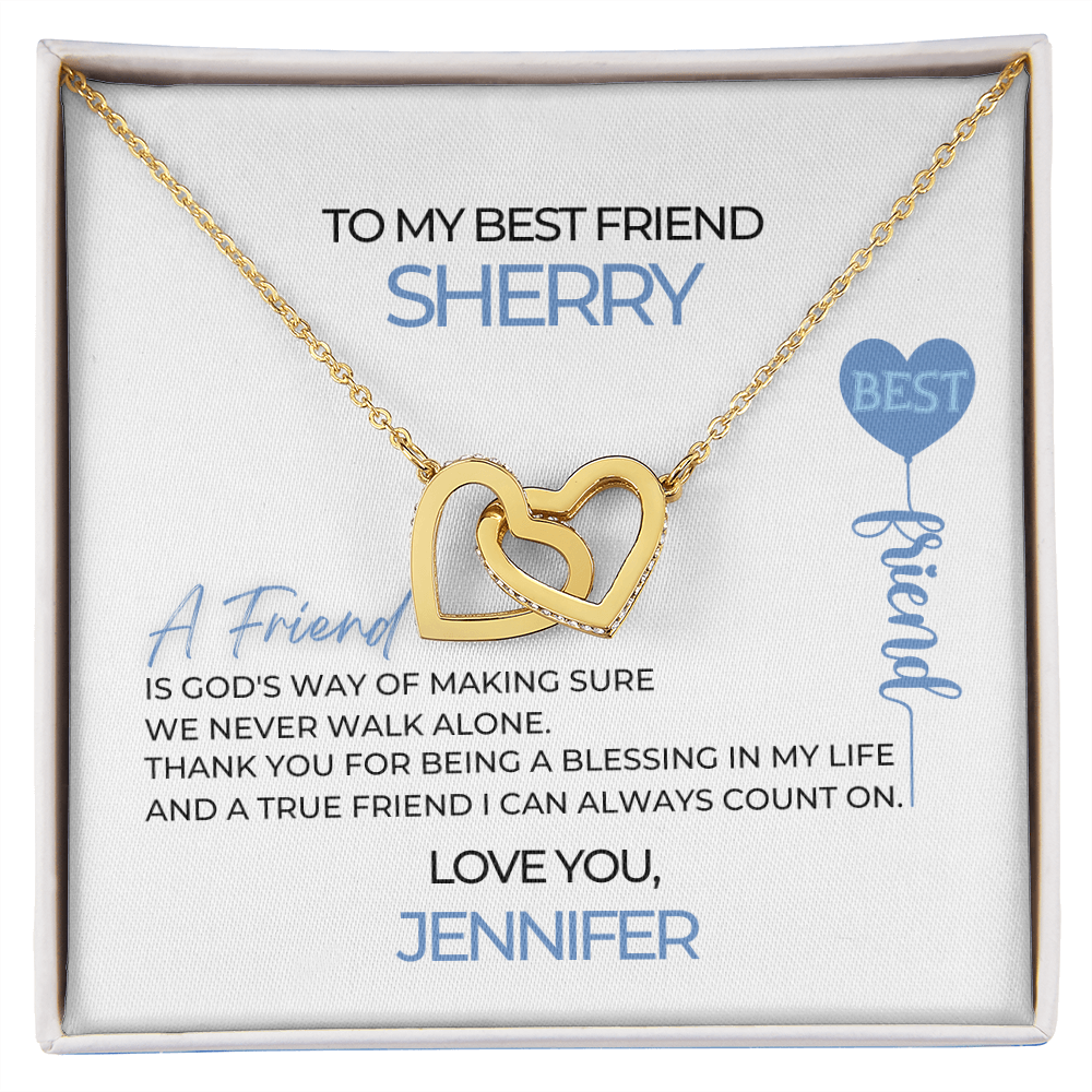 Interlocking Heart Necklace Yellow Gold Finish With Best Friend Necklace Message Card