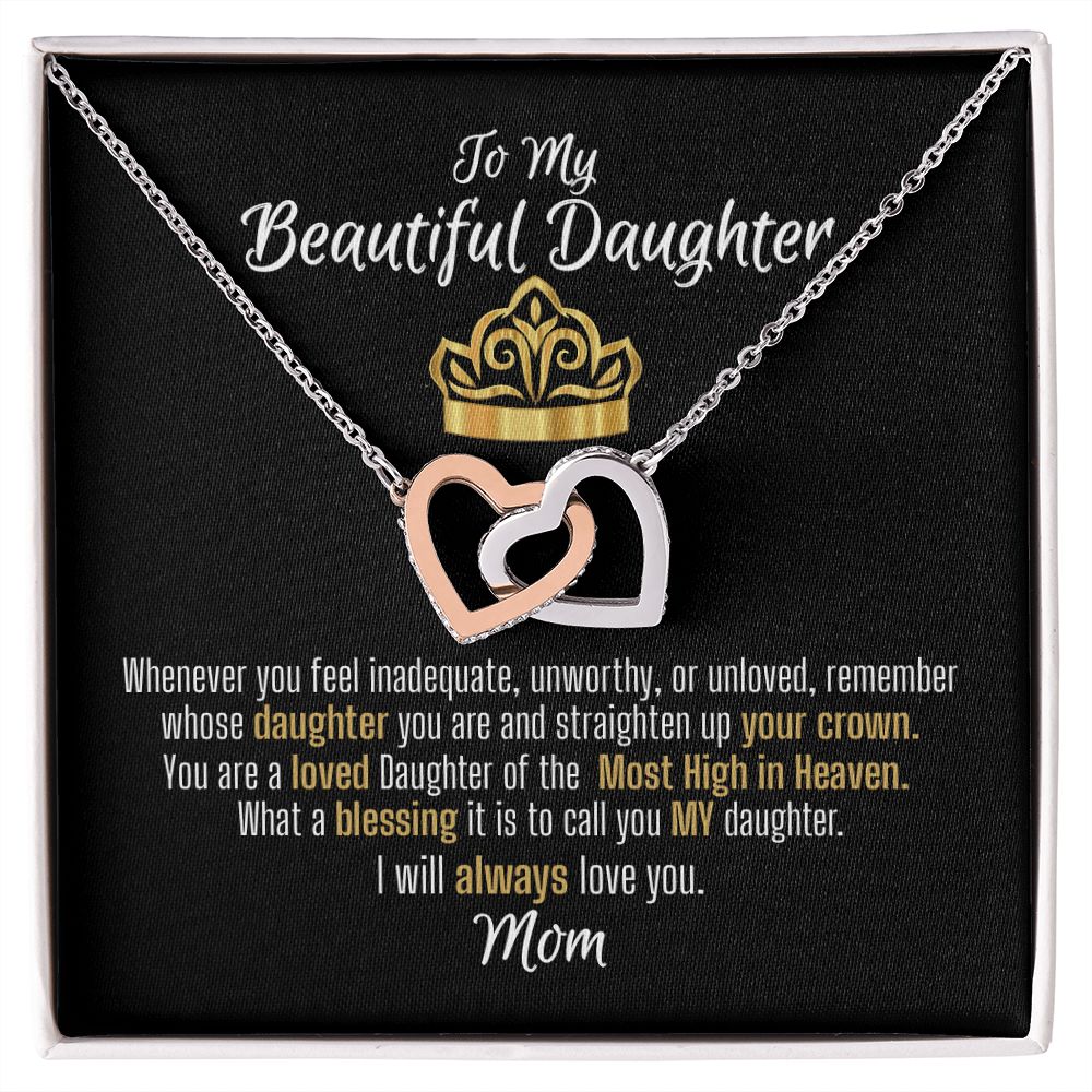 To daughter from mom - Rose gold and stainless steel Interlocking Heart Necklace