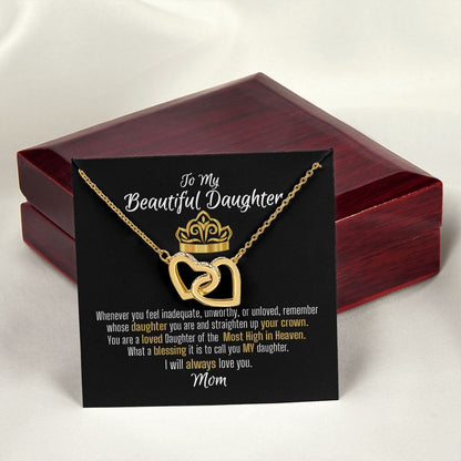 To Daughter From Mom Interlocking Hearts Necklace With Most High Message Card