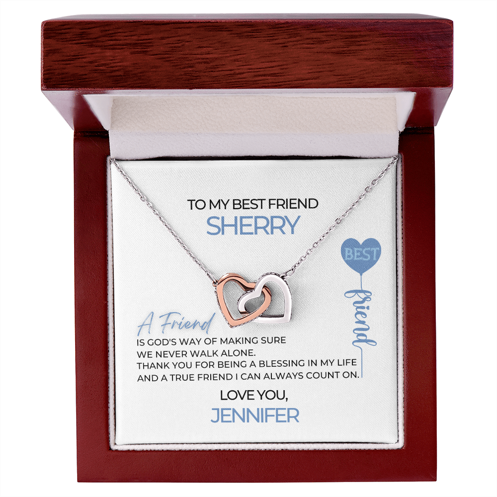 Interlocking Heart Necklace With Best Friend Necklace Message Card With Mahogany Box