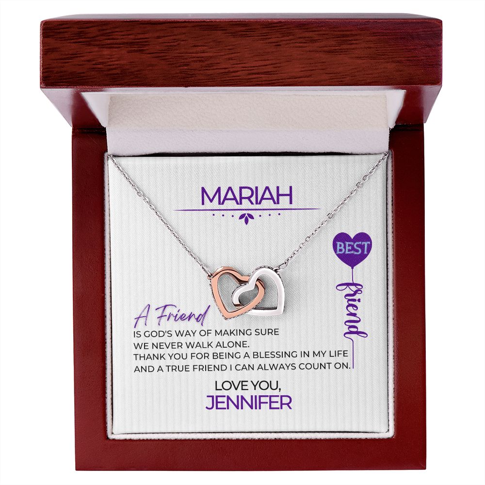 Personalized To Friend Interlocking Hearts Necklace - Purple Balloon