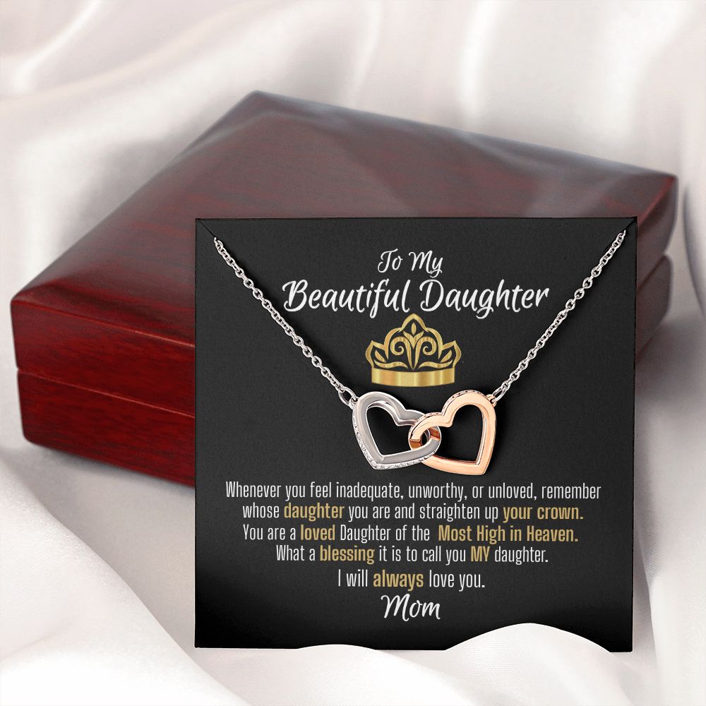 To Daughter From Mom Interlocking Hearts Necklace With Most High Message Card