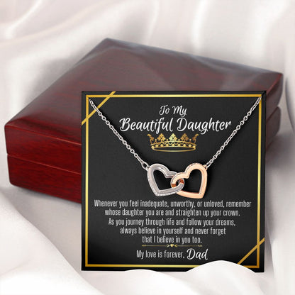 To Daughter From Dad Interlocking Hearts Necklace - Believe Crown