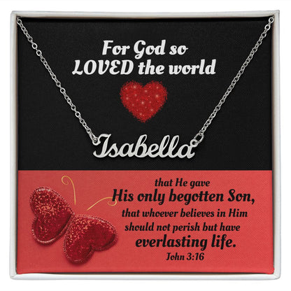 Custom Name Necklace With Bible Verse Message Card - John 3:16