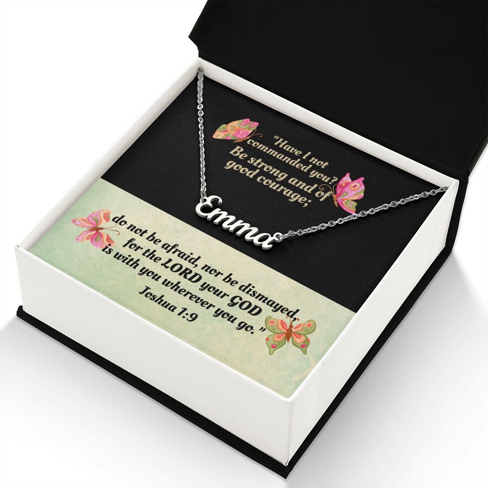 Custom Name Necklace With Bible Verse Message Card - Joshua 1:9