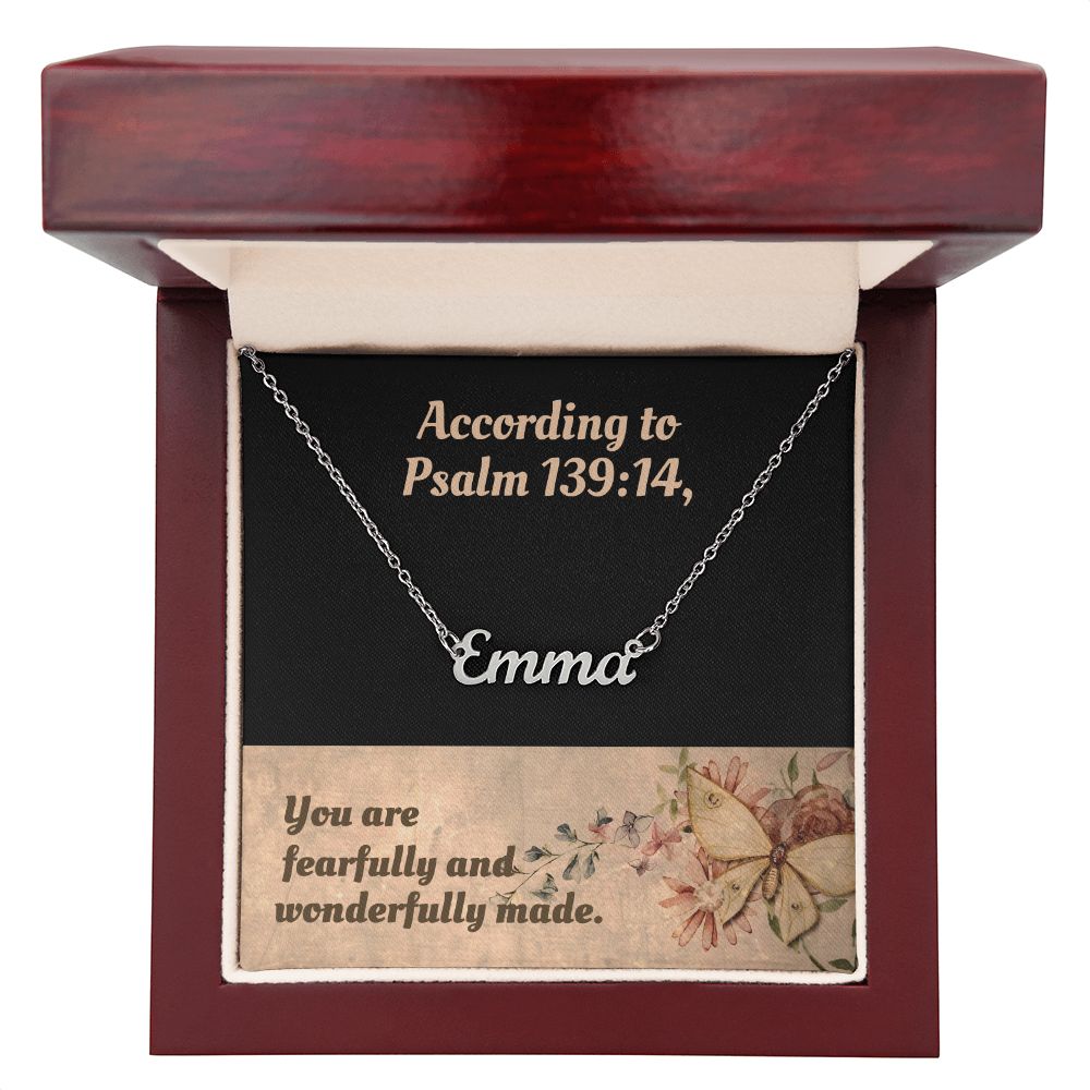 Name Necklace With Bible Verse Message Card In Mahogany Box