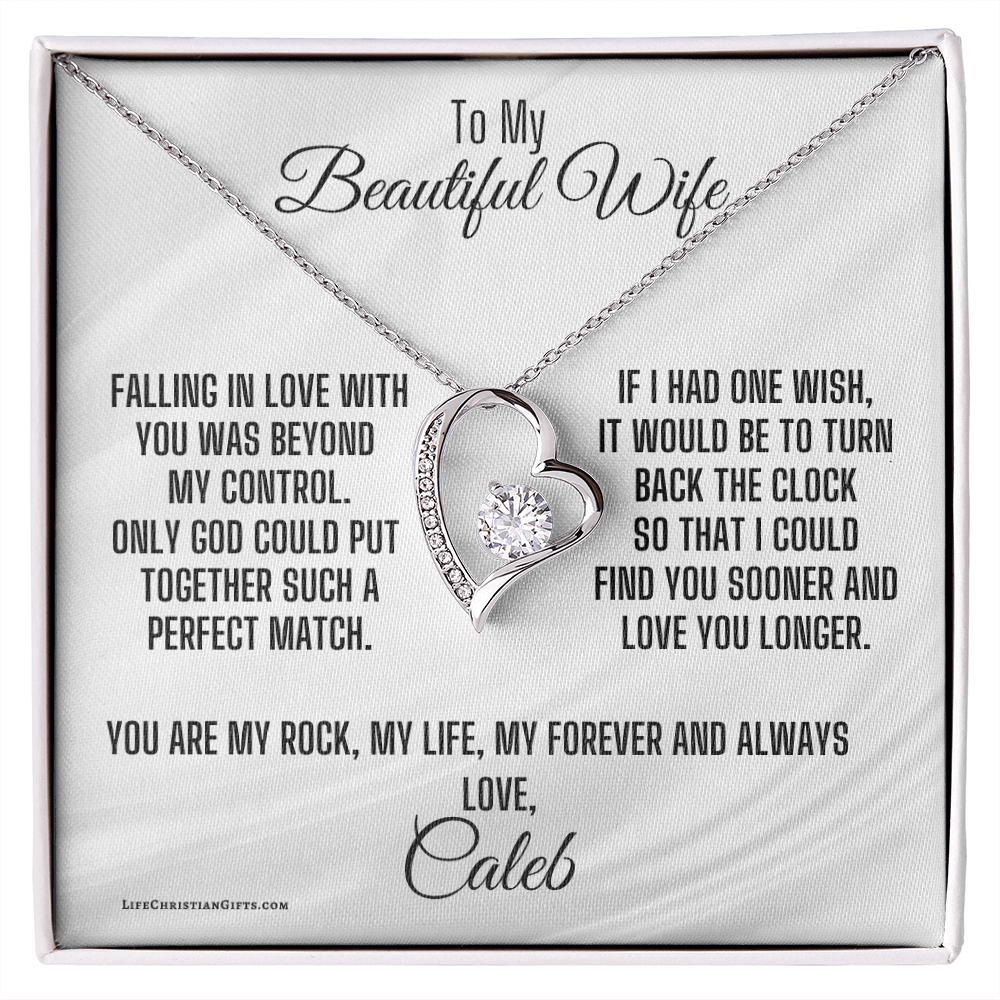 Personalized To Wife Message Card With Heart Necklace - Perfect Match