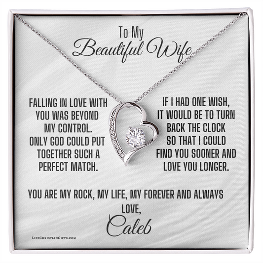 Personalized To Wife Message Card With Heart Necklace - Perfect Match