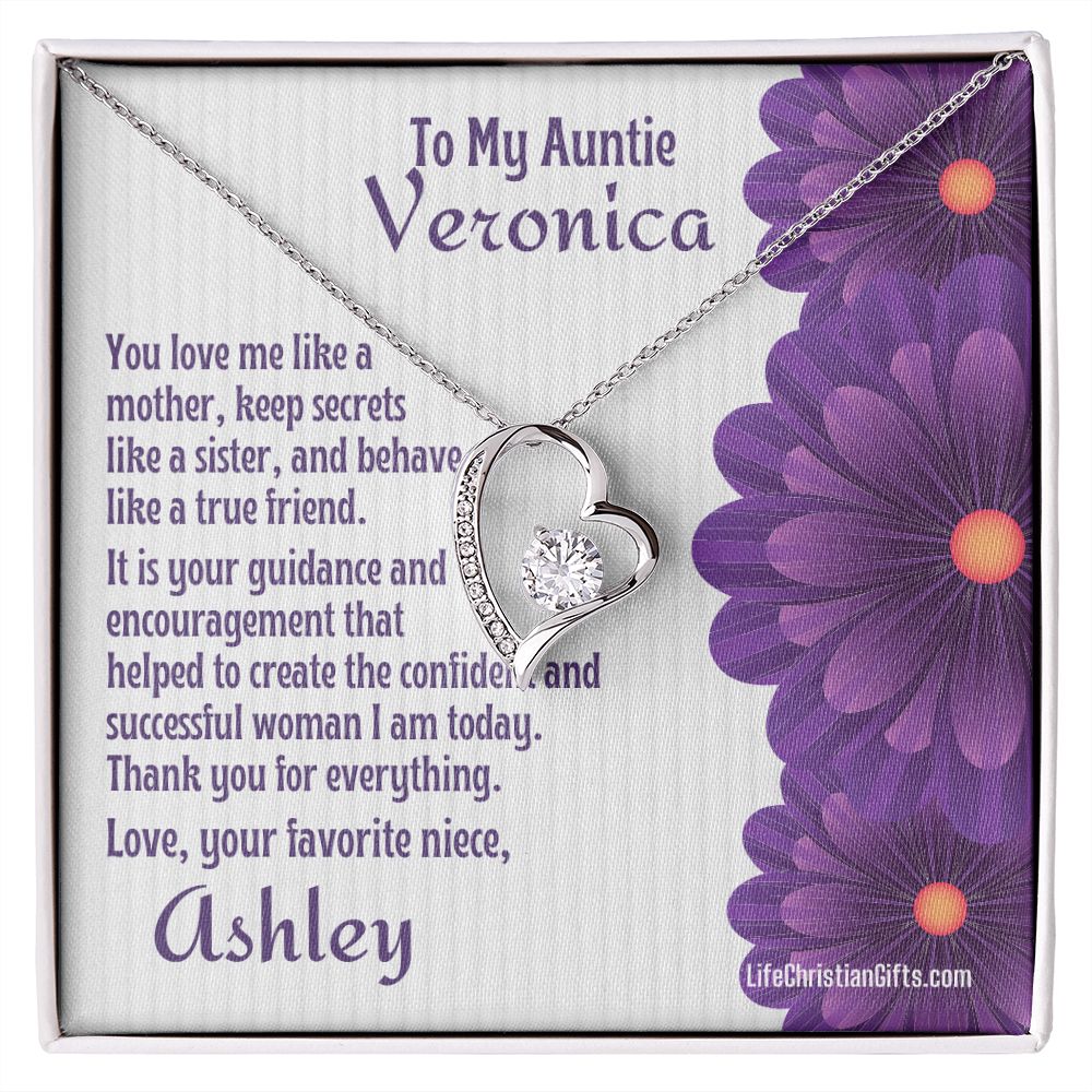Personalized To Auntie Forever Love Necklace And Message Card - Flowers