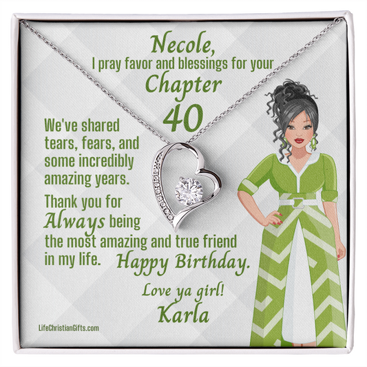 Chapter Birthday Silver Necklace and Hispanic Girl Message Card Gift Box