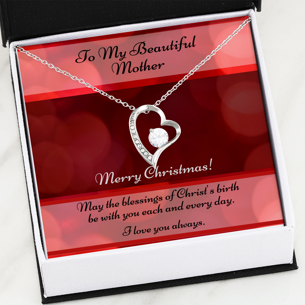 Cubic Zirconia Heart With Christmas Message Card For Mother - Blessings of Christ's Birth