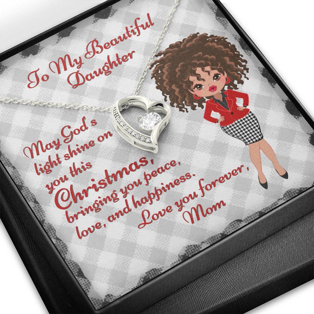 My Beautiful Daughter Christmas Card And Cubic Zirconia Heart Necklace and Gift Box
