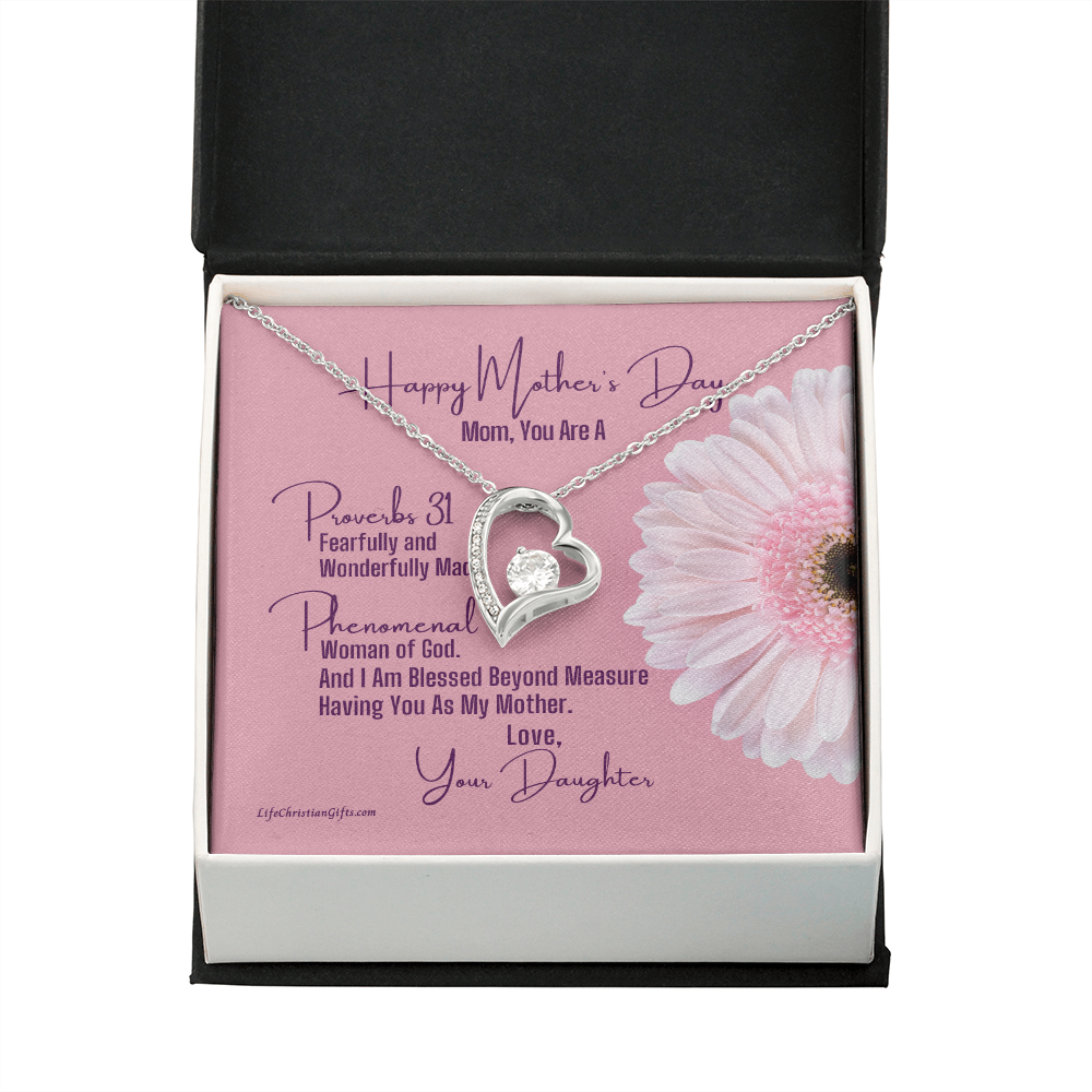 Mother's Day Message Card From Daughter - Heart Necklace - Proverbs 31