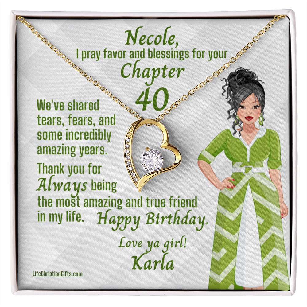 Chapter Birthday Gold Heart Necklace and Hispanic Girl Message Card Gift Box