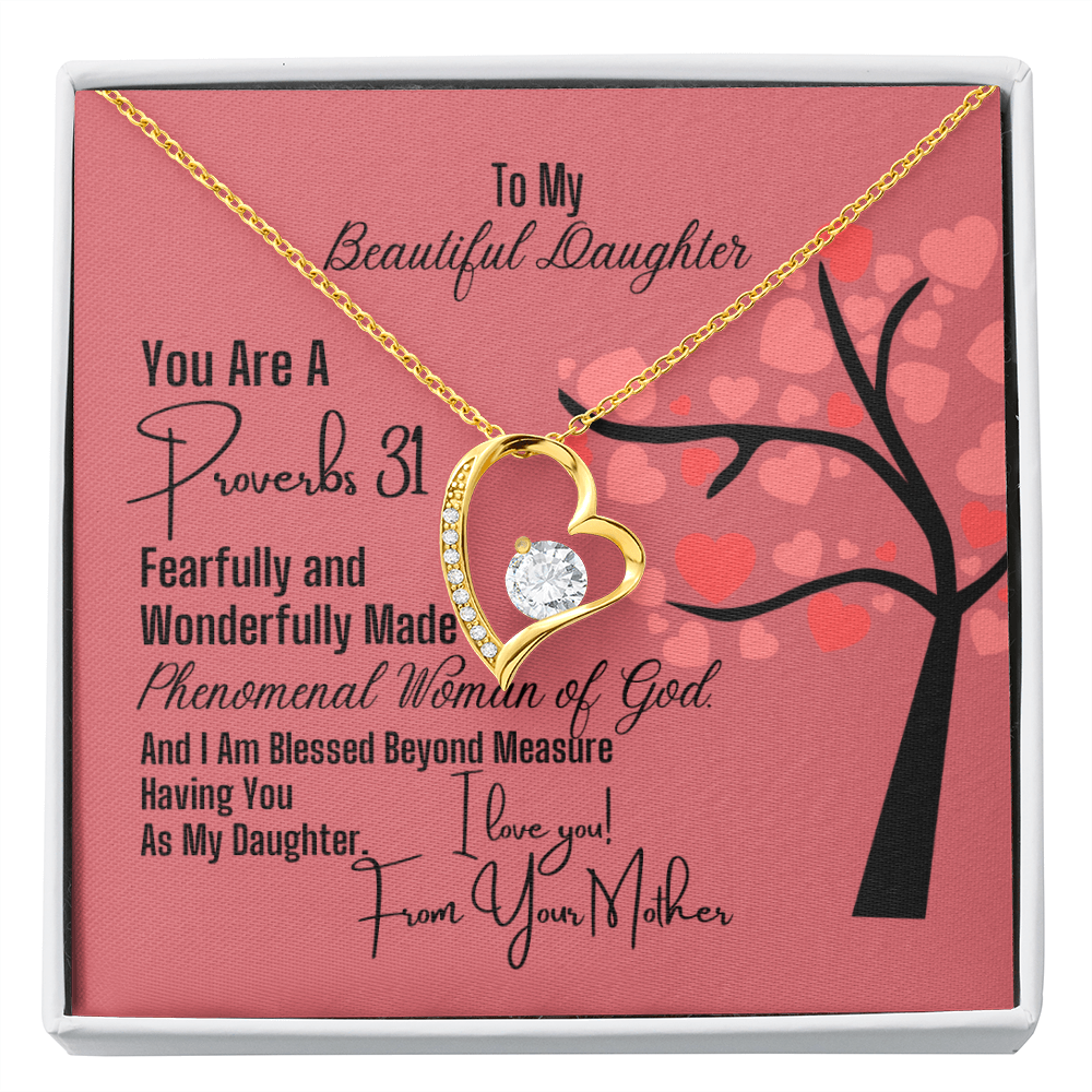 To Daughter From Mother - Heart Necklace and Proverbs 31 Message Card