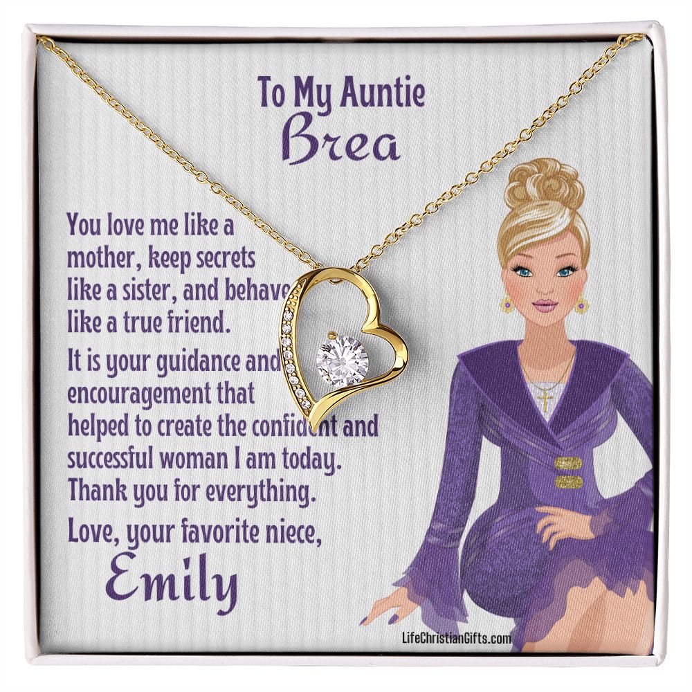 Personalized Message Card to Auntie With Gold CZ Heart Necklace 