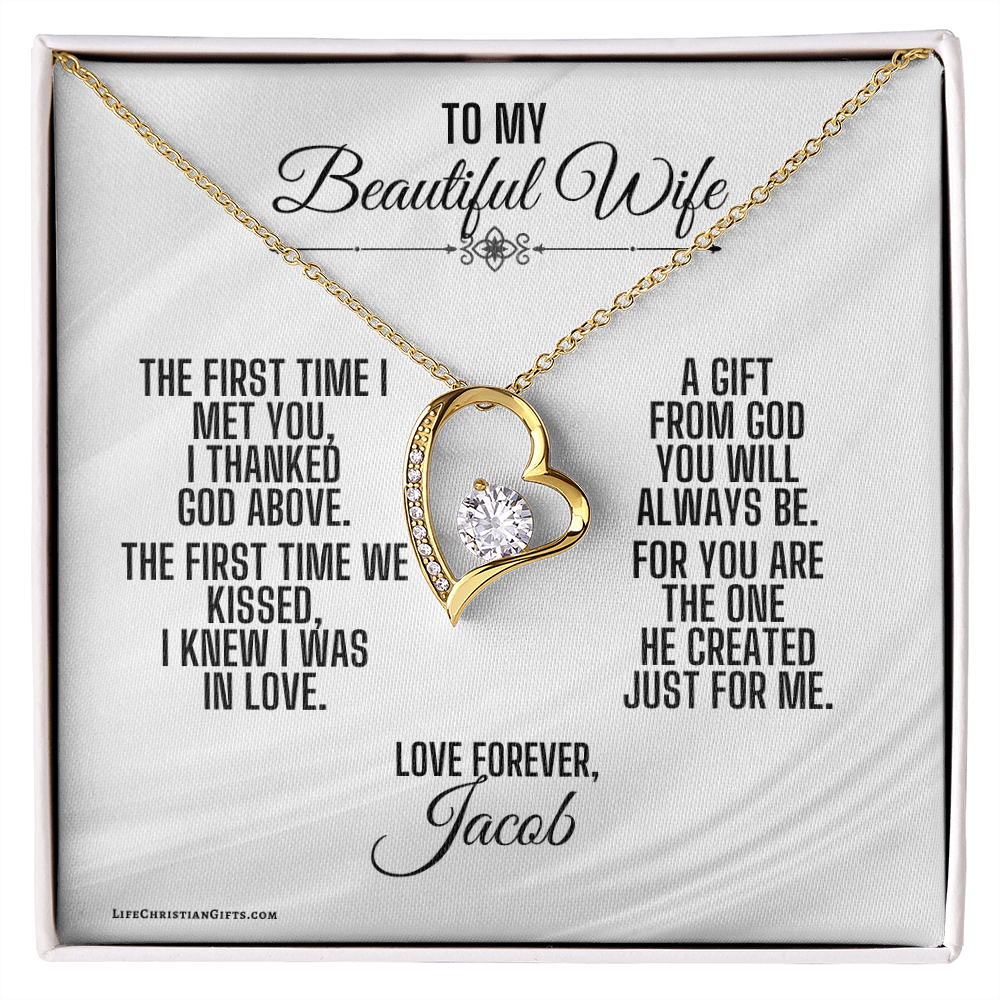 Personalized To Wife Message Card With Heart Necklace - First Time