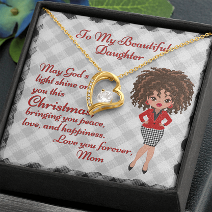 My Beautiful Daughter Christmas Card And Cubic Zirconia Heart Necklace and Gift Box