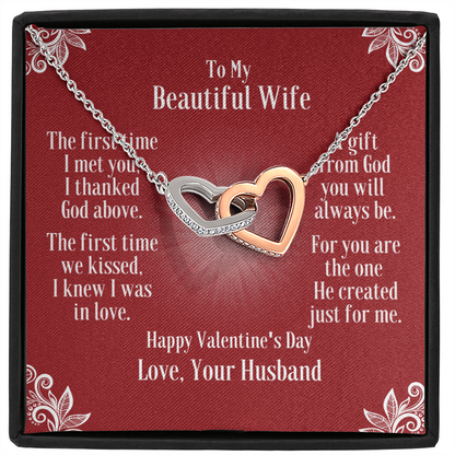 To Wife - Interlocked Hearts Necklace With Valentine's First Time I Met You Message Card