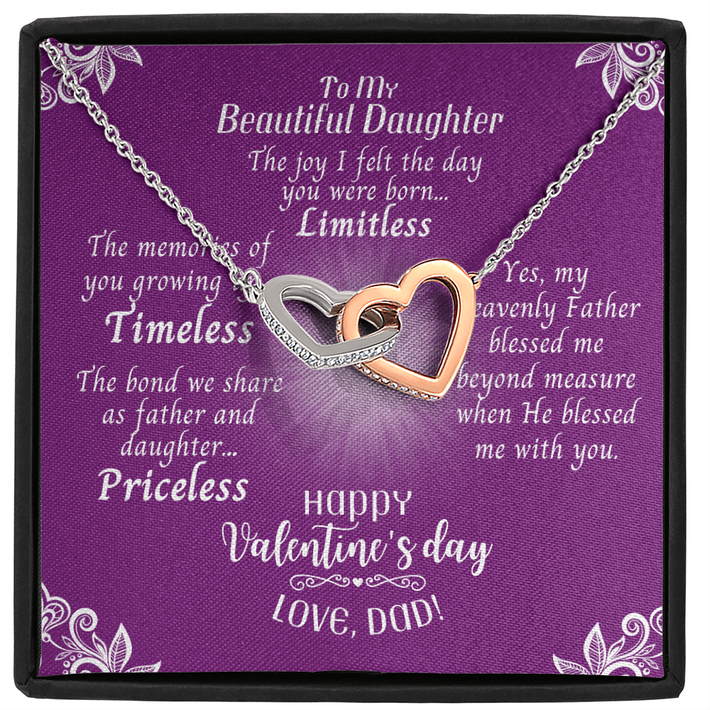 To My Daughter - Interlocked Hearts Necklace With Valentine's Day Message Card - Priceless