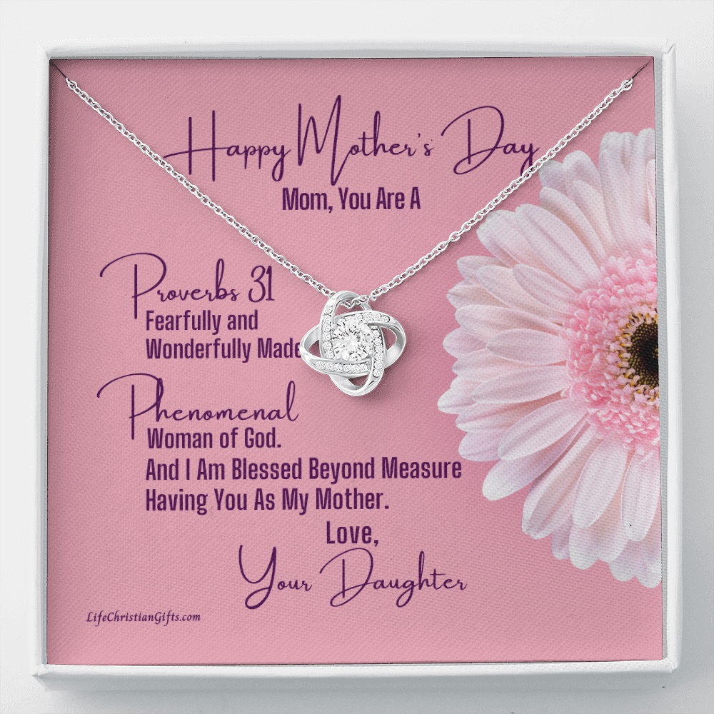 Mother's Day Message Card From Daughter - Love Knot Necklace - Proverbs 31