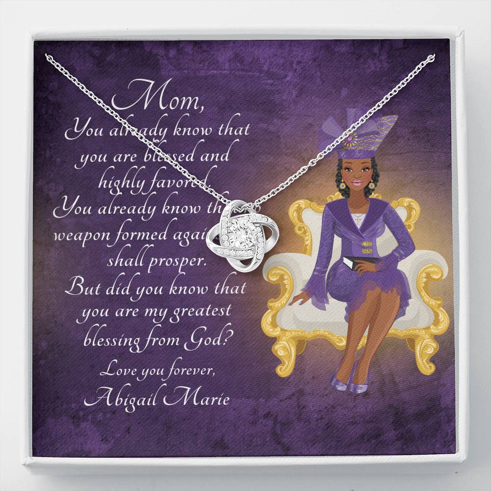 Love Knot Necklace With African American Message Card - Mom You Already Know