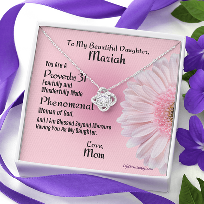 Personalized Message To Daughter With Love Knot Necklace - Phenomenal Pink Flower Card