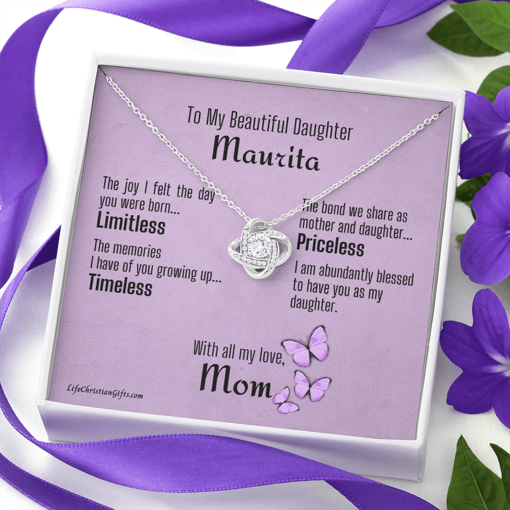 Personalized Gift Card To Daughter With Love Knot Necklace - Priceless