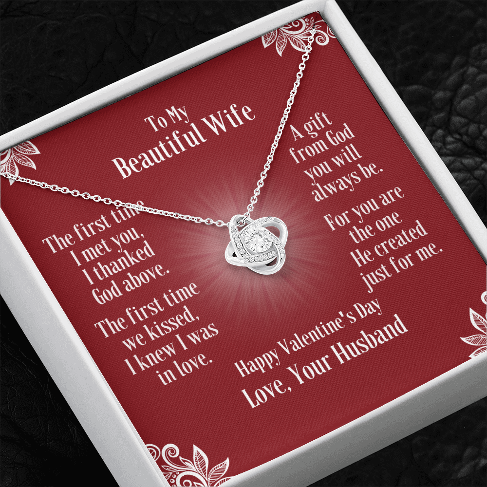 To Wife - Love Knot Necklace With Valentine's First Time I Met You Message Card