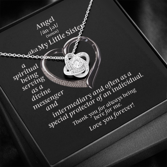 My Little Sister Angel Love Knot Necklace With Heart Message Card