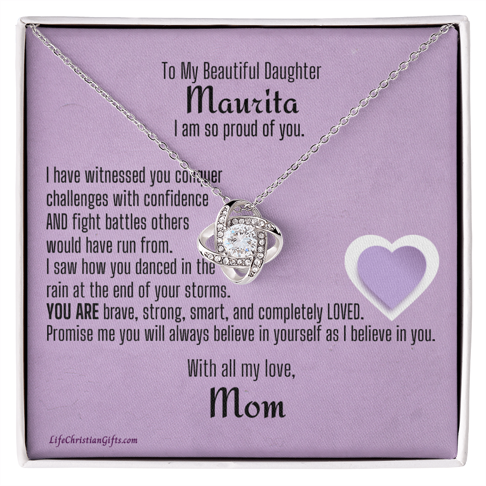 Personalized Message To Daughter With Love Knot Necklace - Confidence