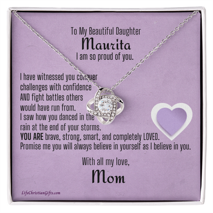 Personalized Message To Daughter With Love Knot Necklace - Confidence