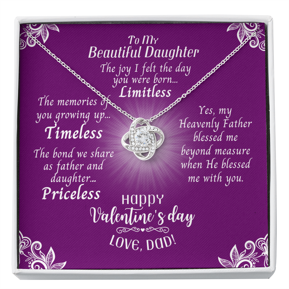To My Daughter - Love Knot Necklace With Valentine's Day Message Card - Priceless