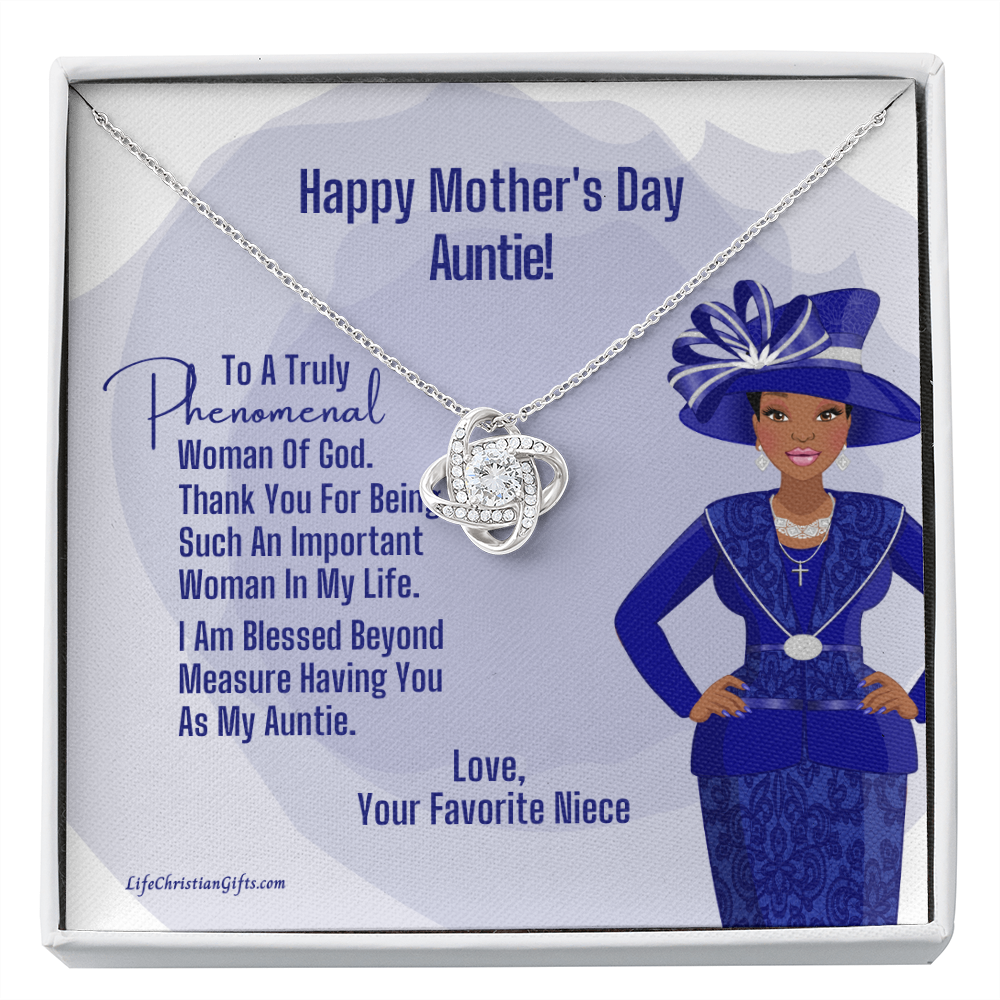 Love Knot Necklace To Aunt For Mother's Day Gift, Phenomenal Woman Jewelry Message Card