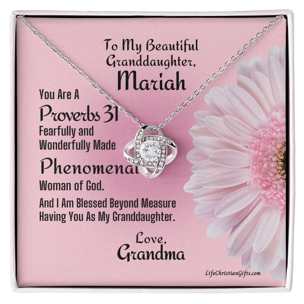 Personalized Gift Card To Granddaughter With Love Knot Necklace - Phenomenal Woman