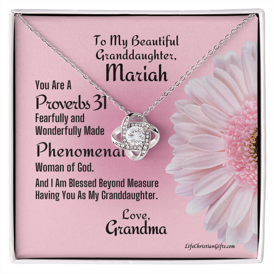Personalized Gift Card To Granddaughter With Love Knot Necklace - Phenomenal Woman