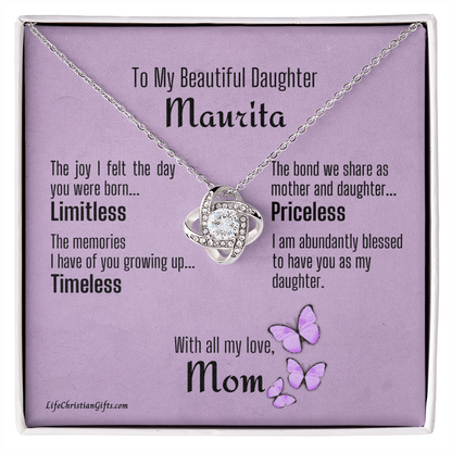 Personalized Gift Card To Daughter With Love Knot Necklace - Priceless