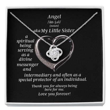 My Little Sister Angel Love Knot Necklace With Heart Message Card