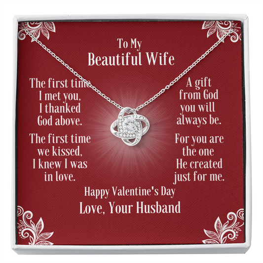 To Wife - Love Knot Necklace With Valentine's First Time I Met You Message Card