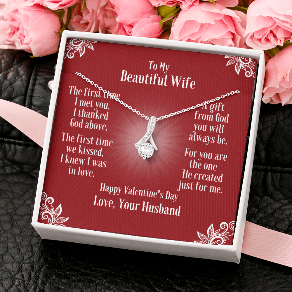 To Wife - Ribbon Shaped Necklace With Valentine's First Time I Met You Message Card