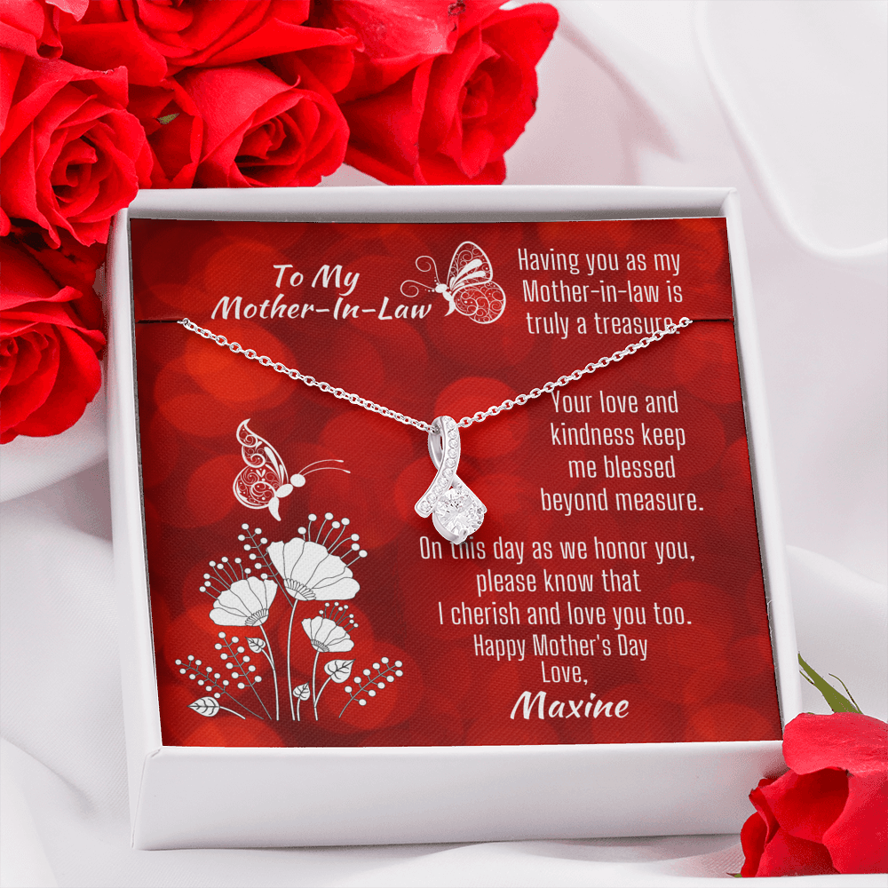 Ribbon Necklace | Mother-In-Law Mother's Day Message Card With Butterflies