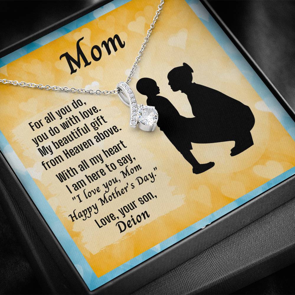 Ribbon Necklace For Mother's Day With Message Card From Young Son