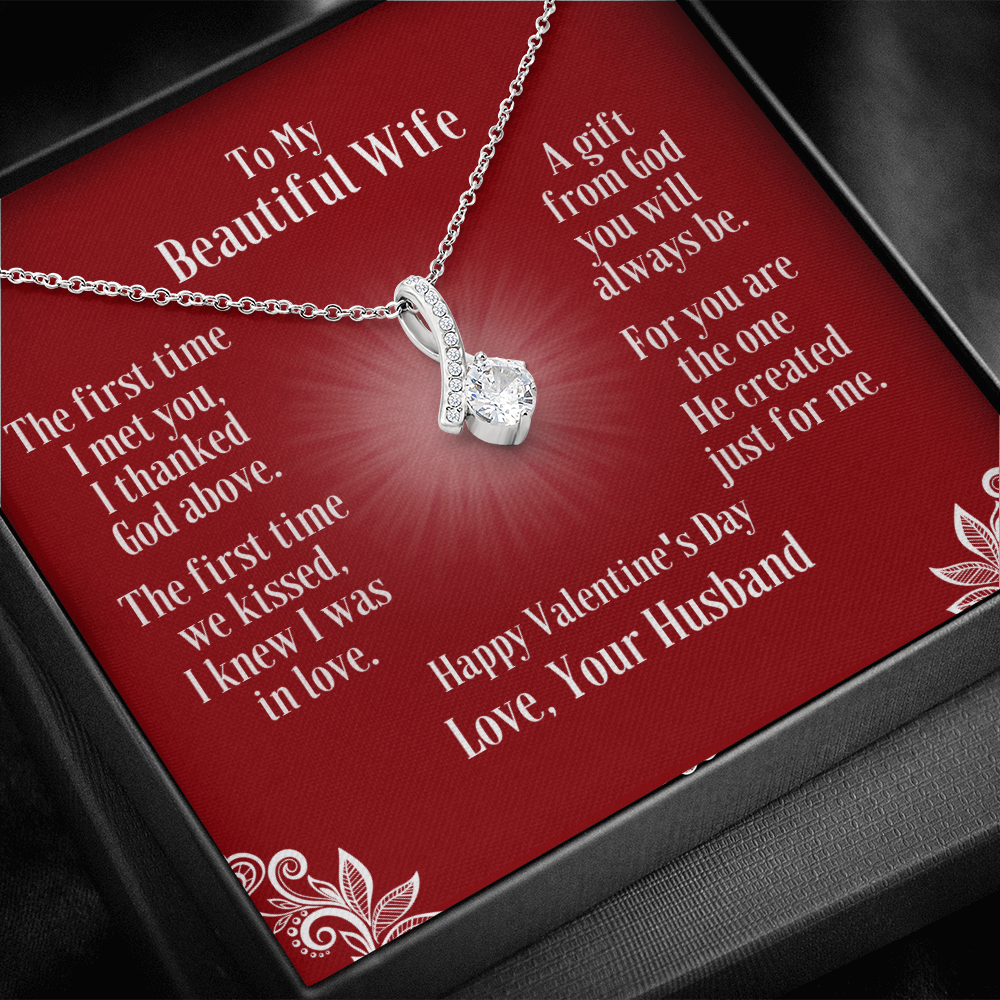 To Wife - Ribbon Shaped Necklace With Valentine's First Time I Met You Message Card