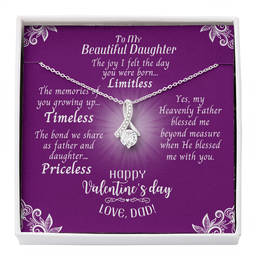 To My Daughter - Ribbon Shaped Necklace With Valentine's Day Message Card - Priceless