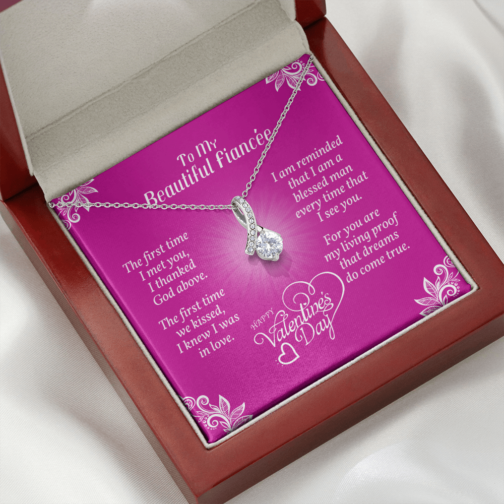 To My Fiancée - Ribbon Shaped Necklace With Valentine's First Time I Met You Message Card
