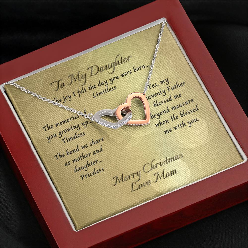 Daughter From Mom Two Heart Necklace-Mahogany Box